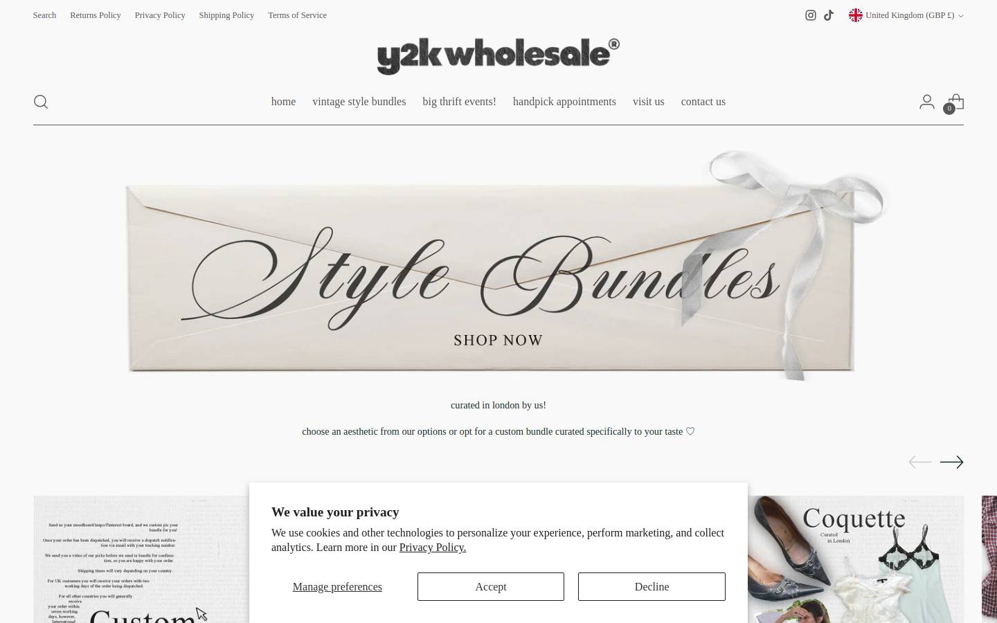 y2kwholesale.com homepage screenshot