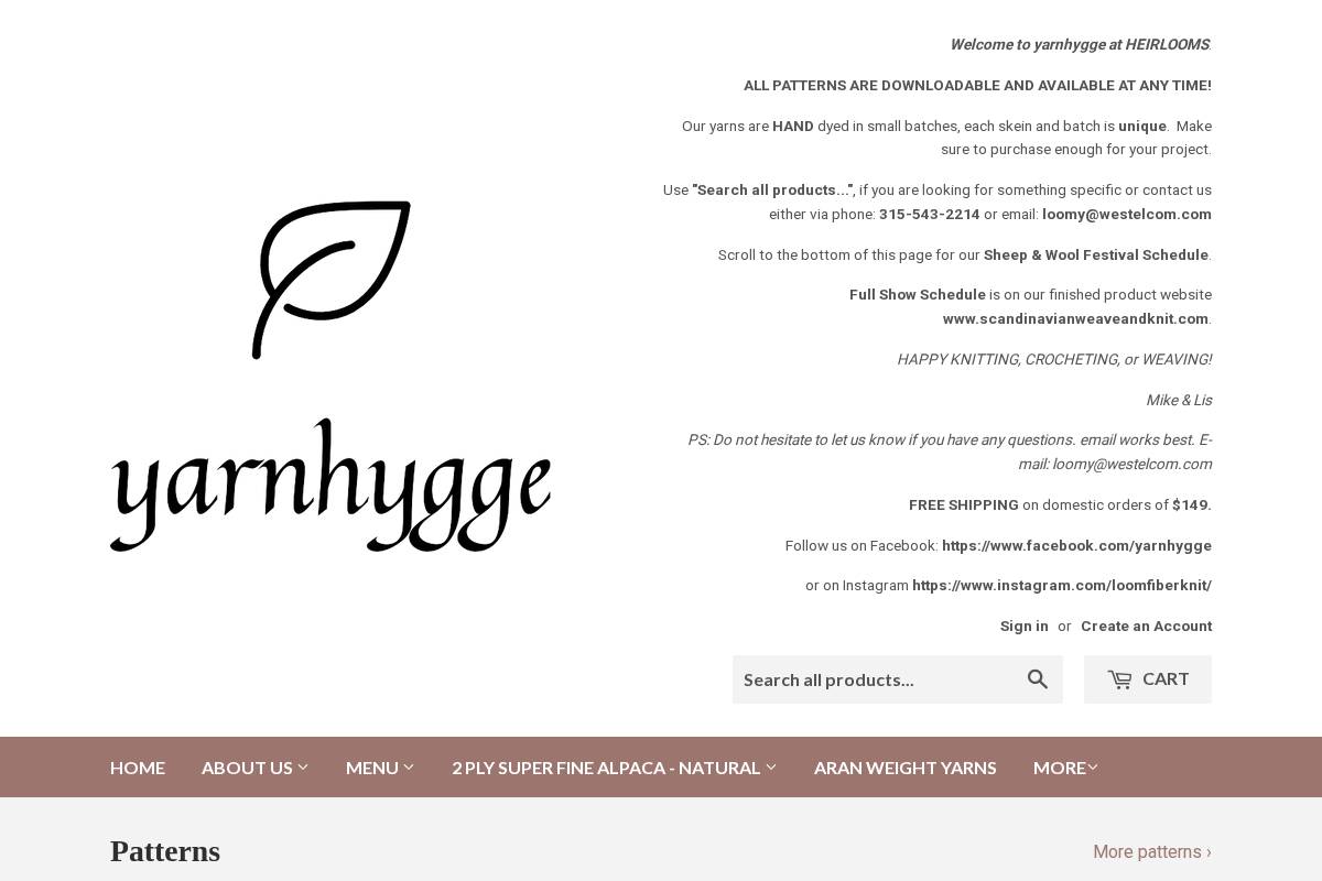 yarnhygge.com homepage screenshot