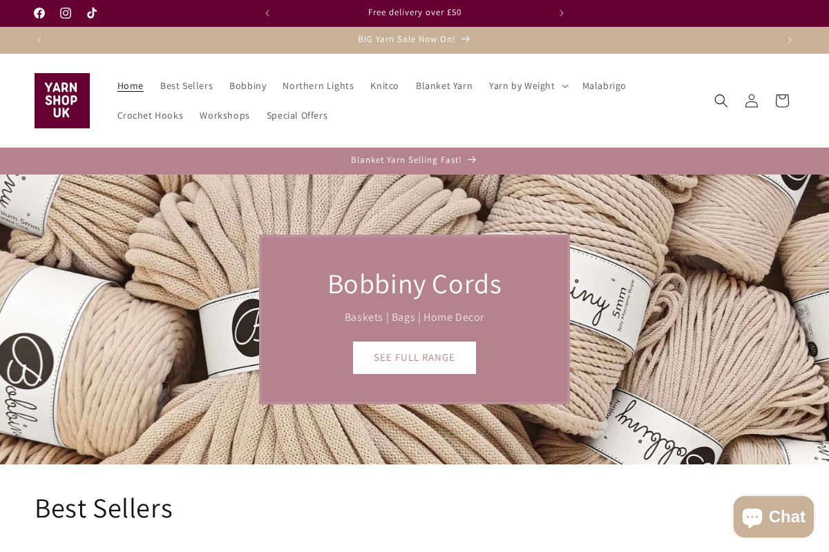 Yarn Shop UK homepage screenshot