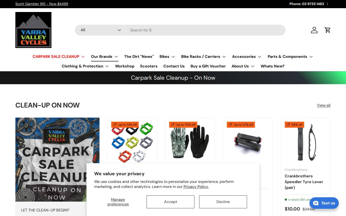 yarravalleycycles.com.au homepage screenshot