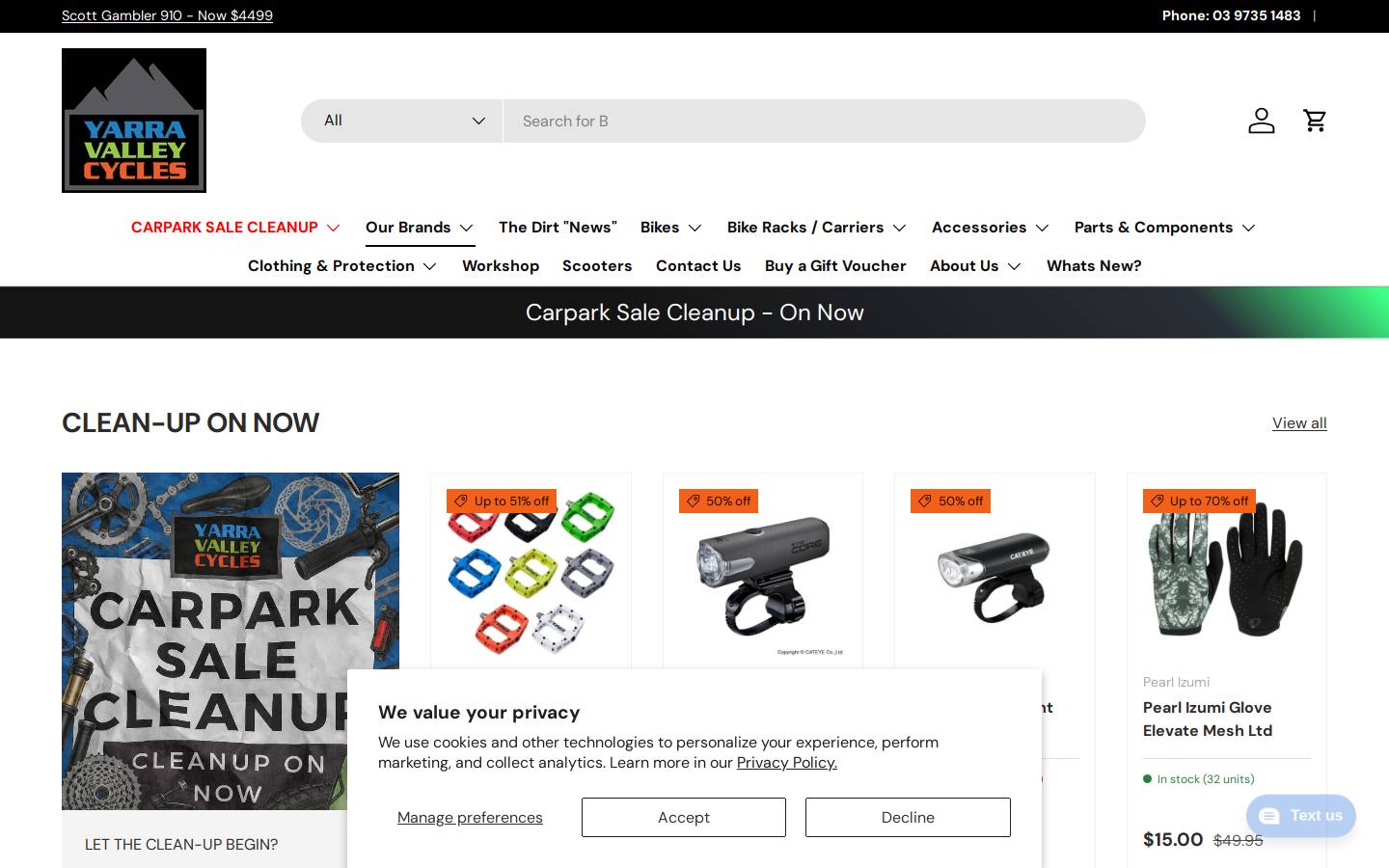 yarravalleycycles.com homepage screenshot