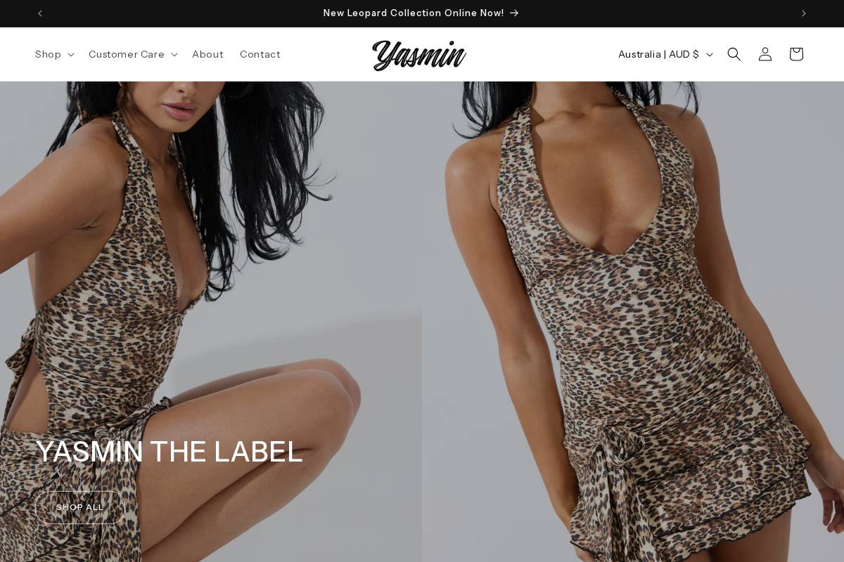 yasminthelabel.com homepage screenshot