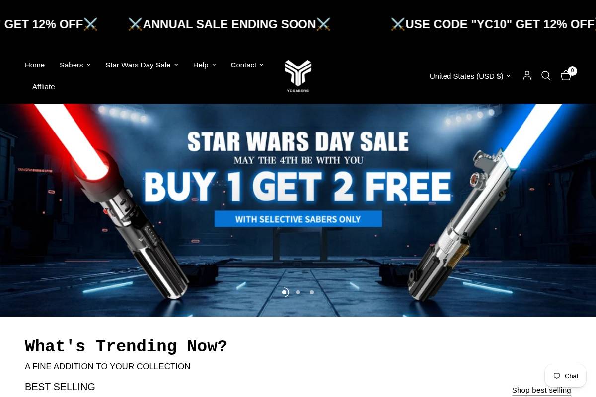 ycsabers.com homepage screenshot