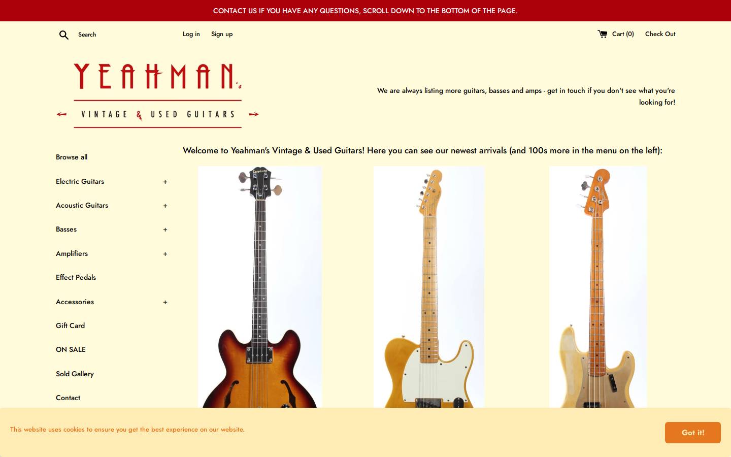 yeahmansguitars.com homepage screenshot