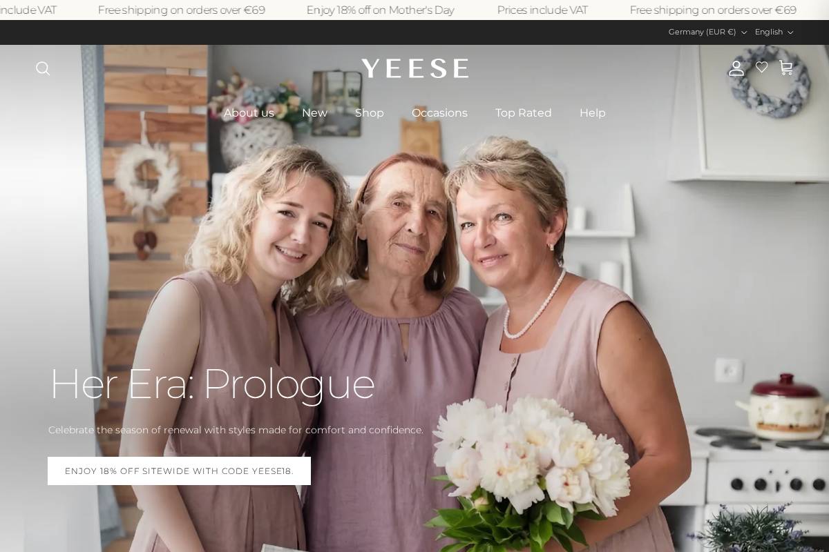 Yeese homepage screenshot