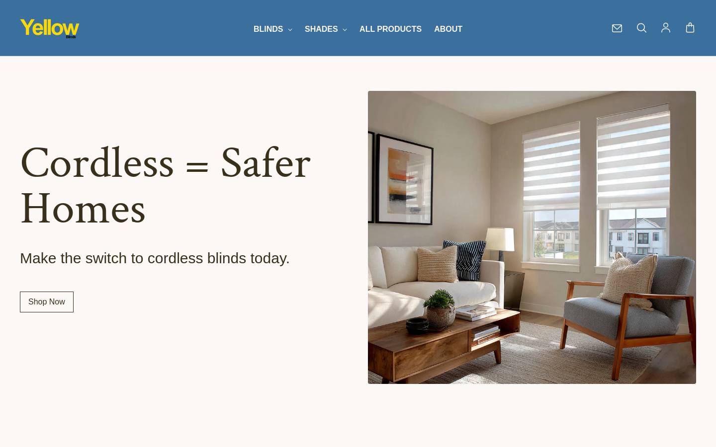 yellowblinds.com homepage screenshot