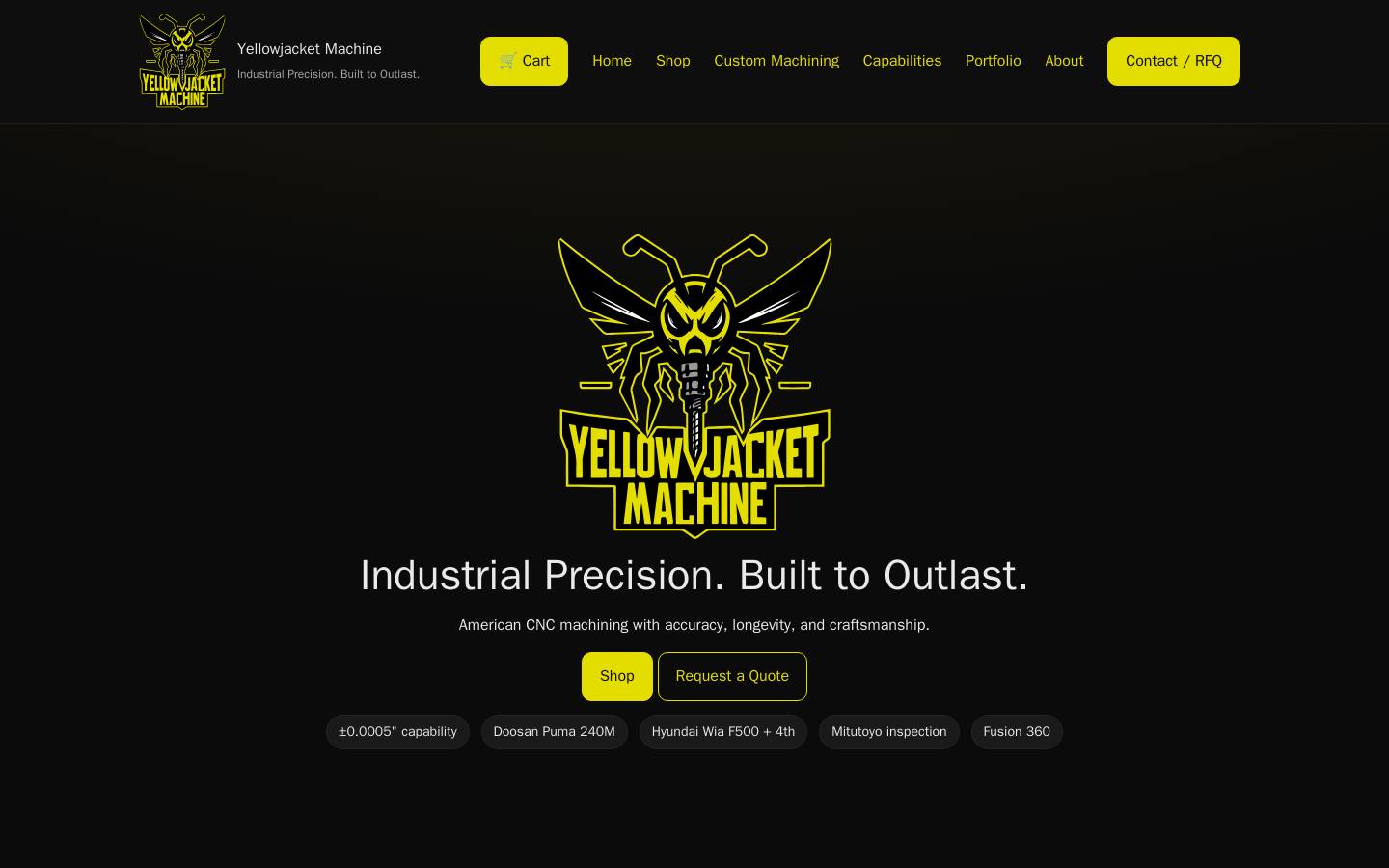 yellowjacketmachine.com homepage screenshot