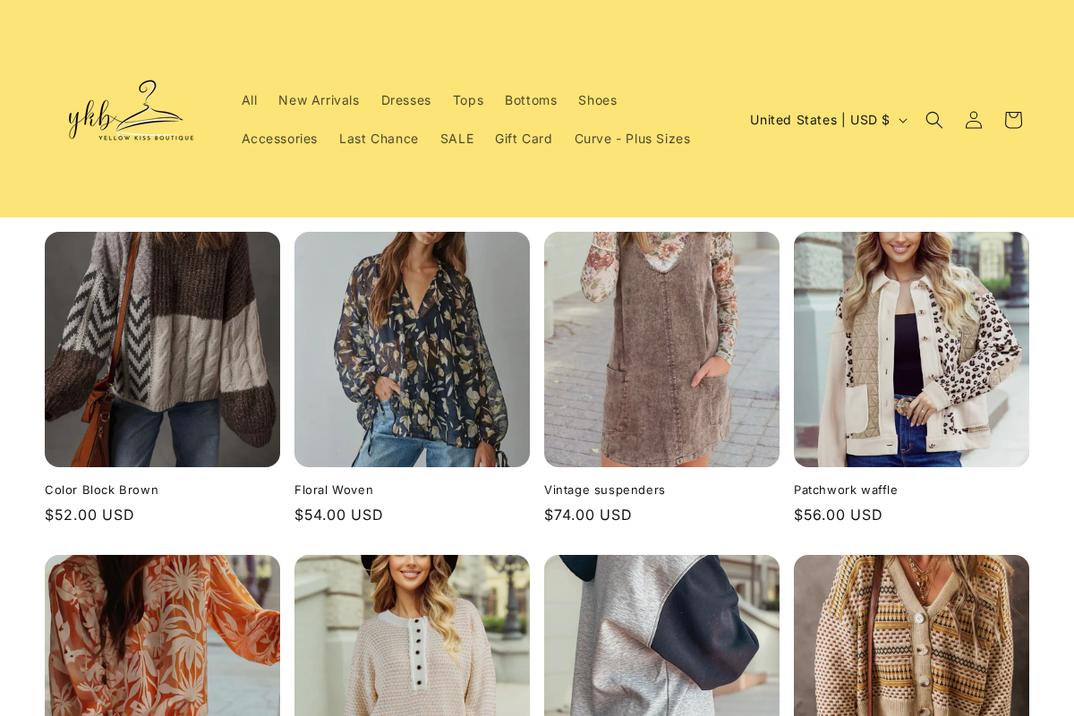 Yellow Kiss Boutique homepage screenshot