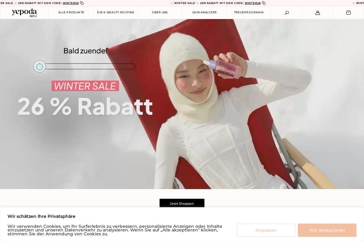 Yepoda homepage screenshot