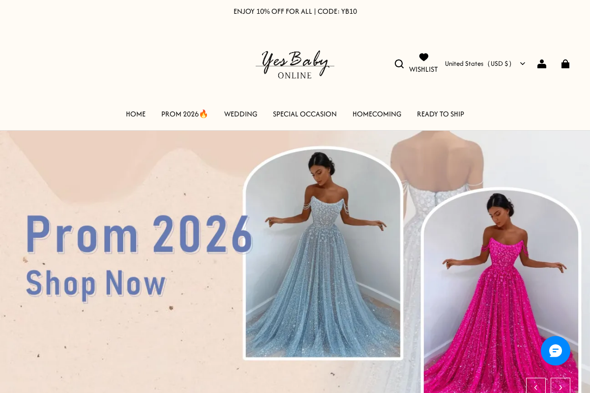 Yesbabyonline homepage screenshot