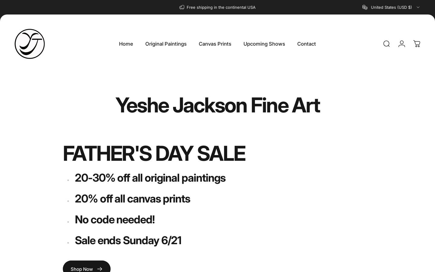 yeshejacksonfineart.com homepage screenshot