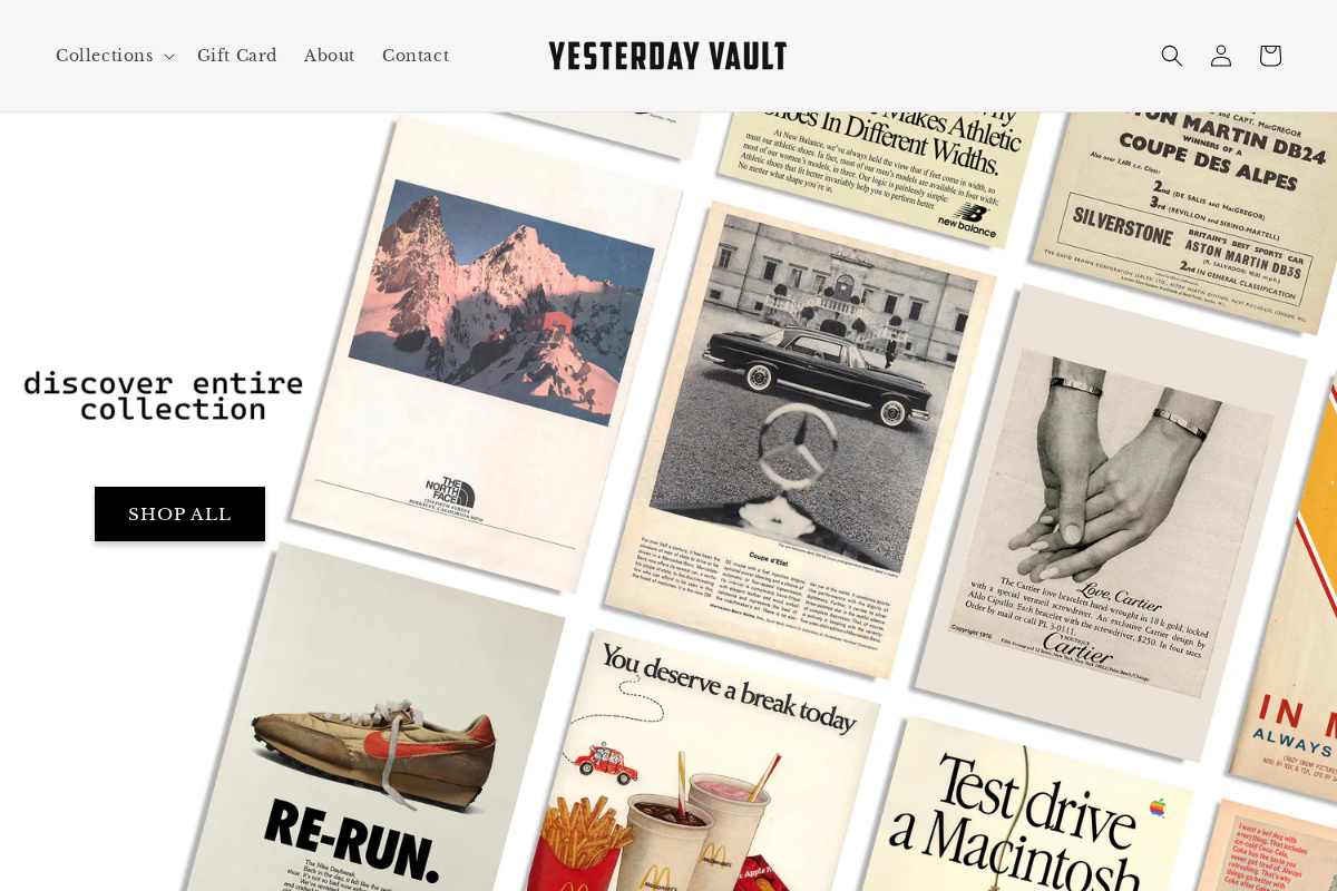 Yesterday Vault homepage screenshot