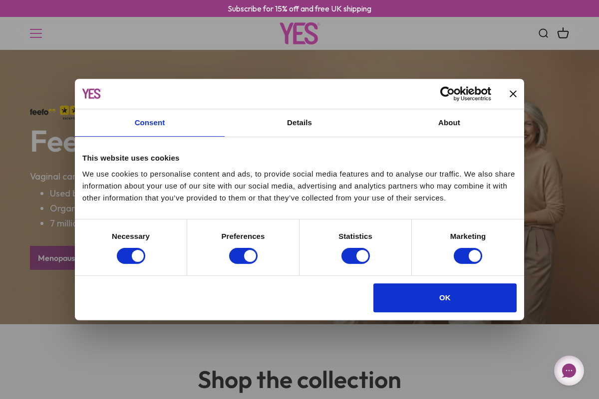 YES organic intimacy homepage screenshot