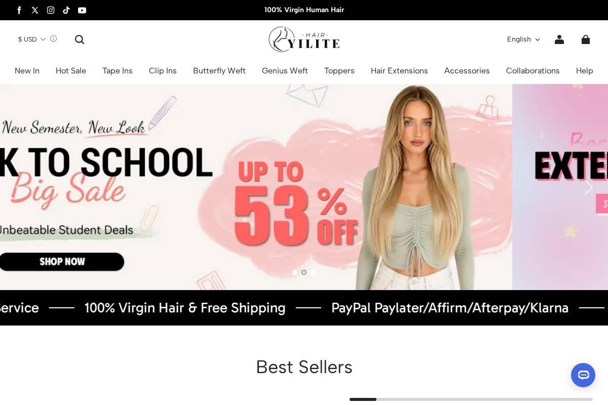 yilitehair.com homepage screenshot