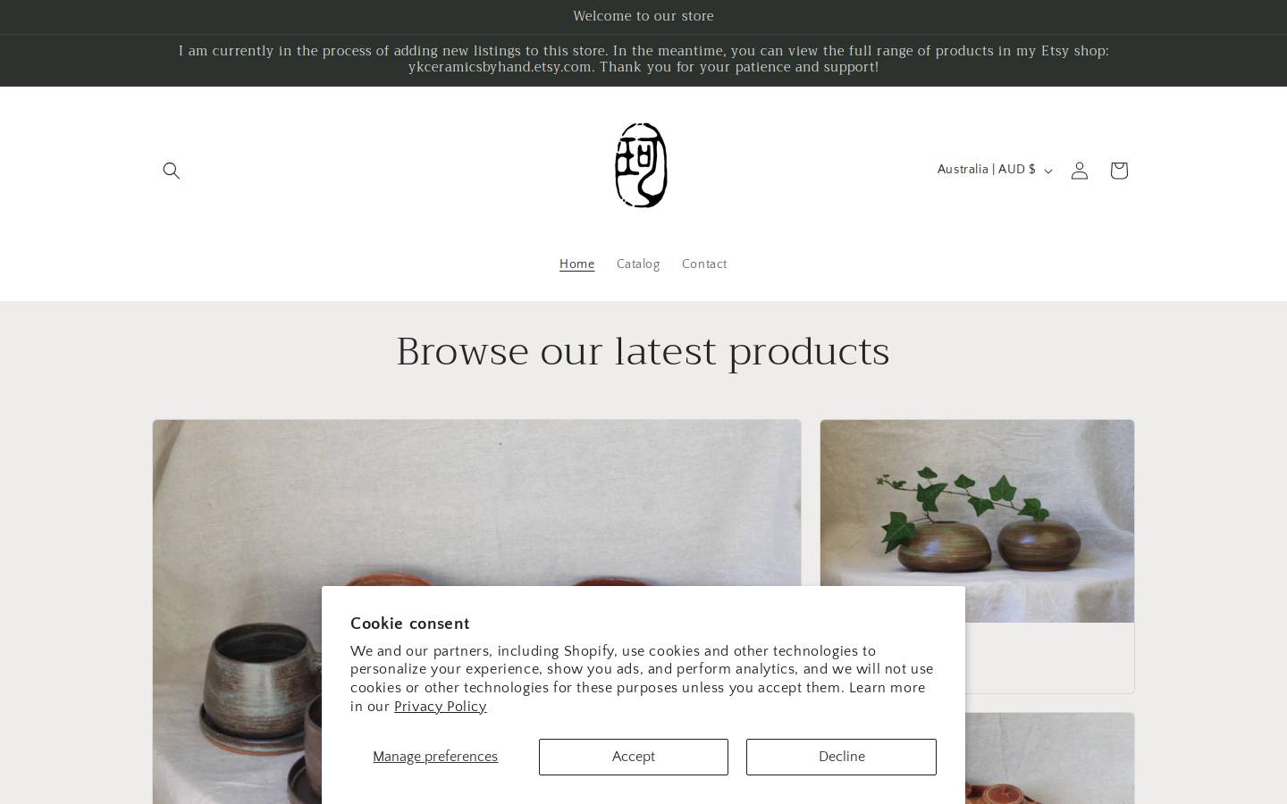 ykceramicsbyhand.com homepage screenshot