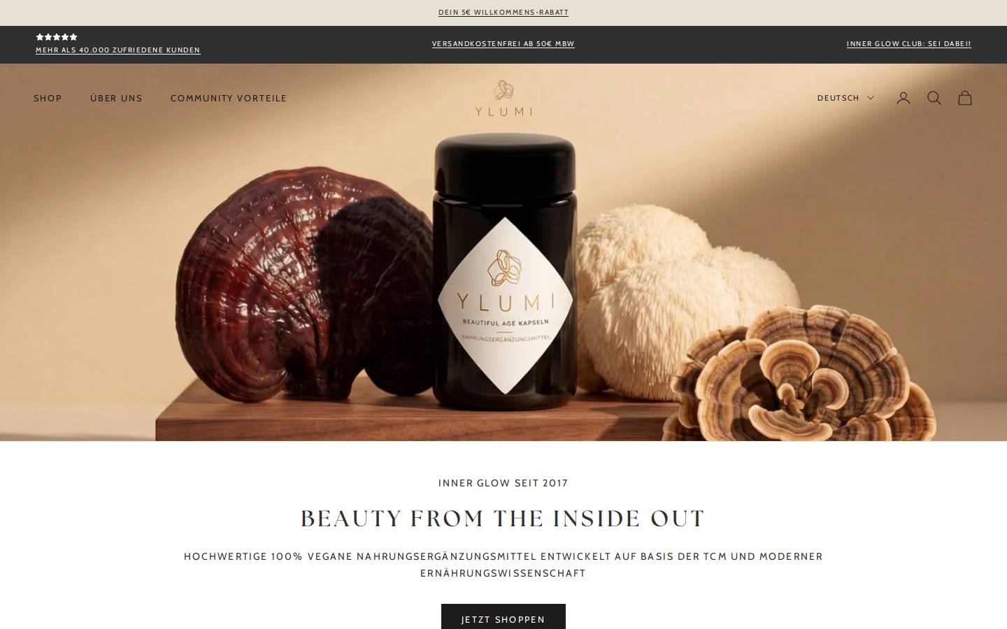 ylumishop.com homepage screenshot