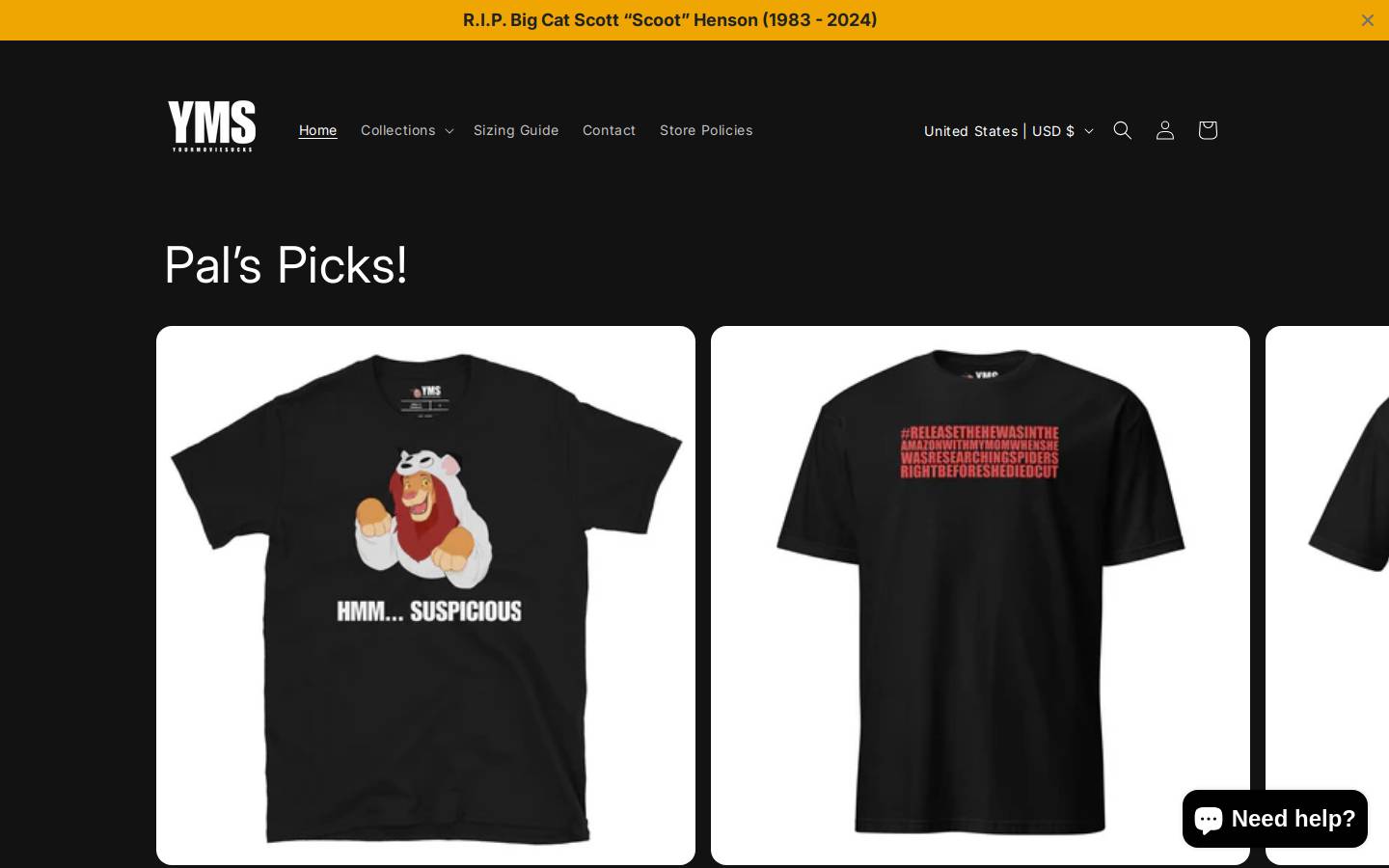 ymsmerch.com homepage screenshot