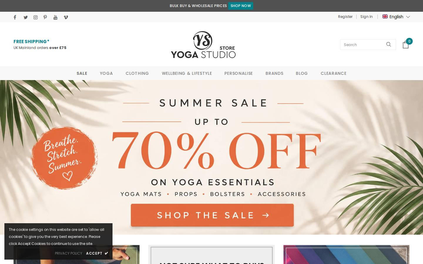 Yoga Studio Store homepage screenshot