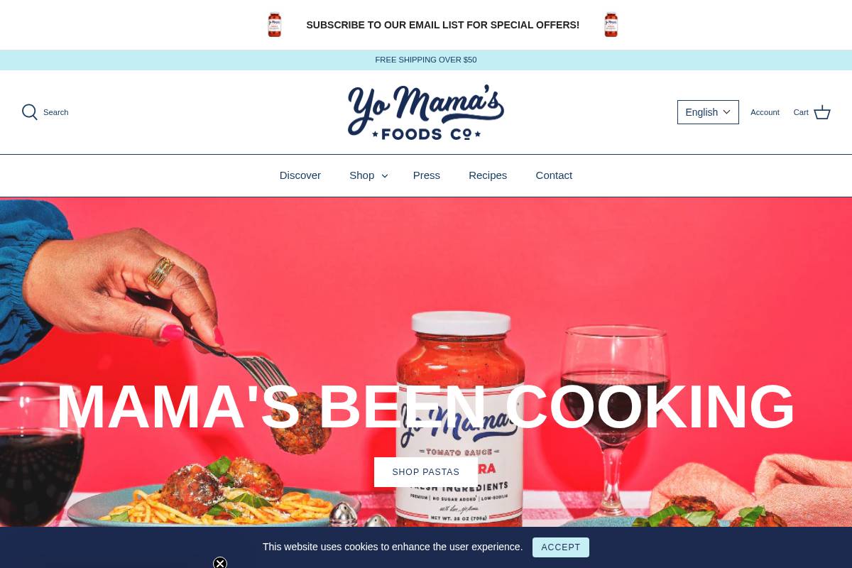 yomamasfoods.com homepage screenshot