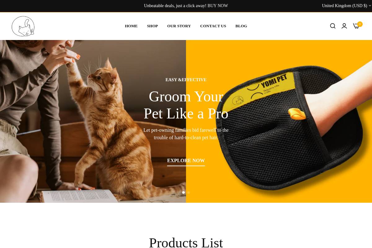 Yomipet homepage screenshot