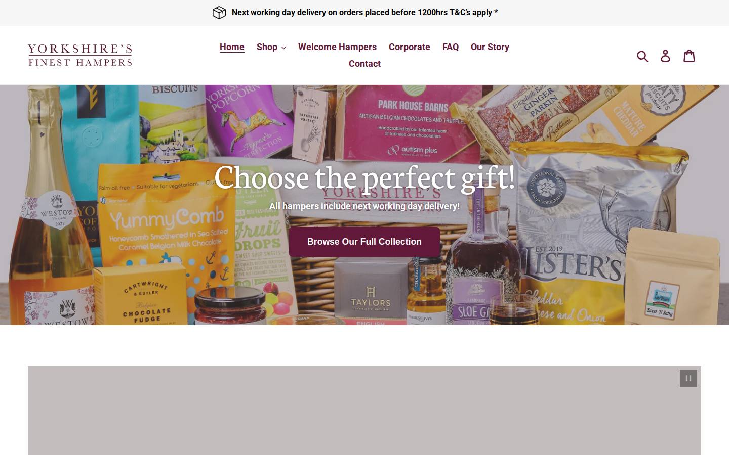yorkshiresfinesthampers.com homepage screenshot