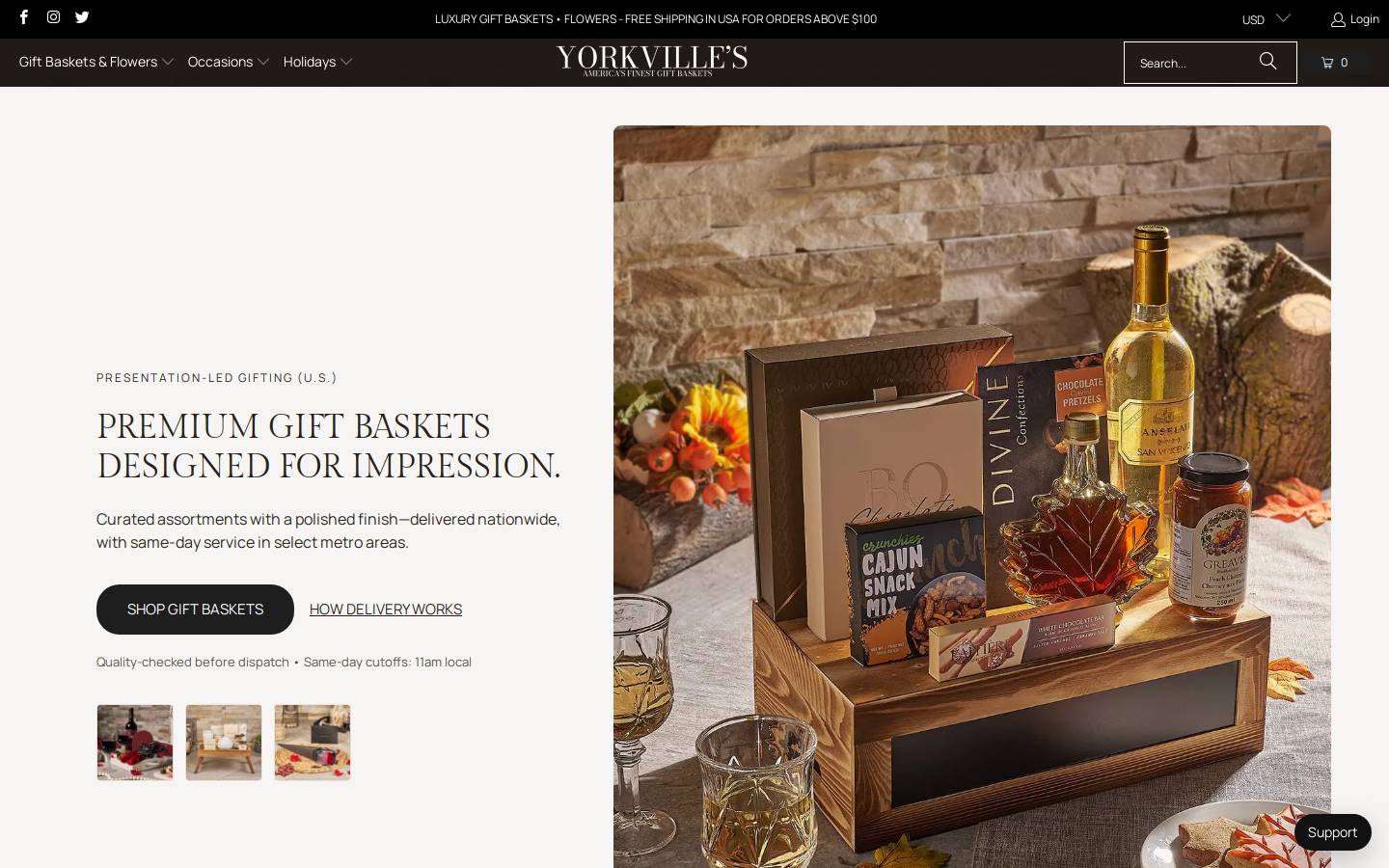 Yorkville's Gift Baskets homepage screenshot