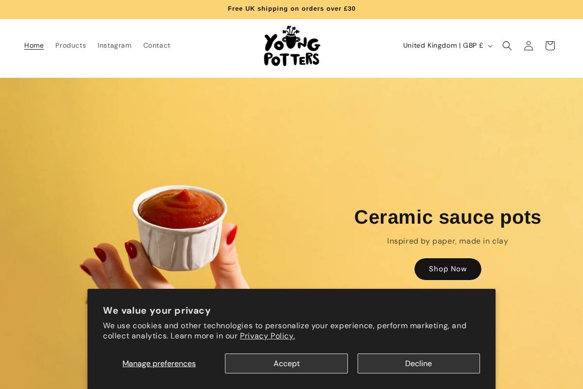 Youngpotters homepage screenshot