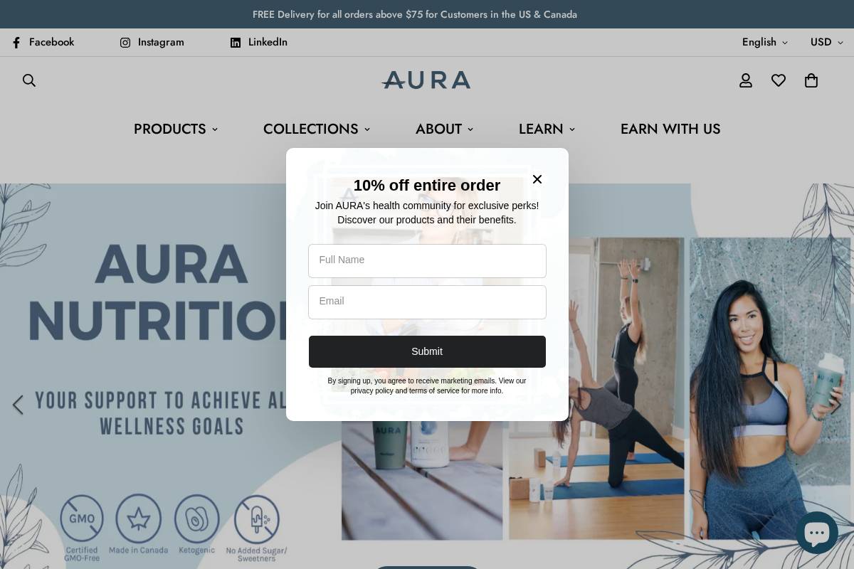 yourauranutrition.com homepage screenshot