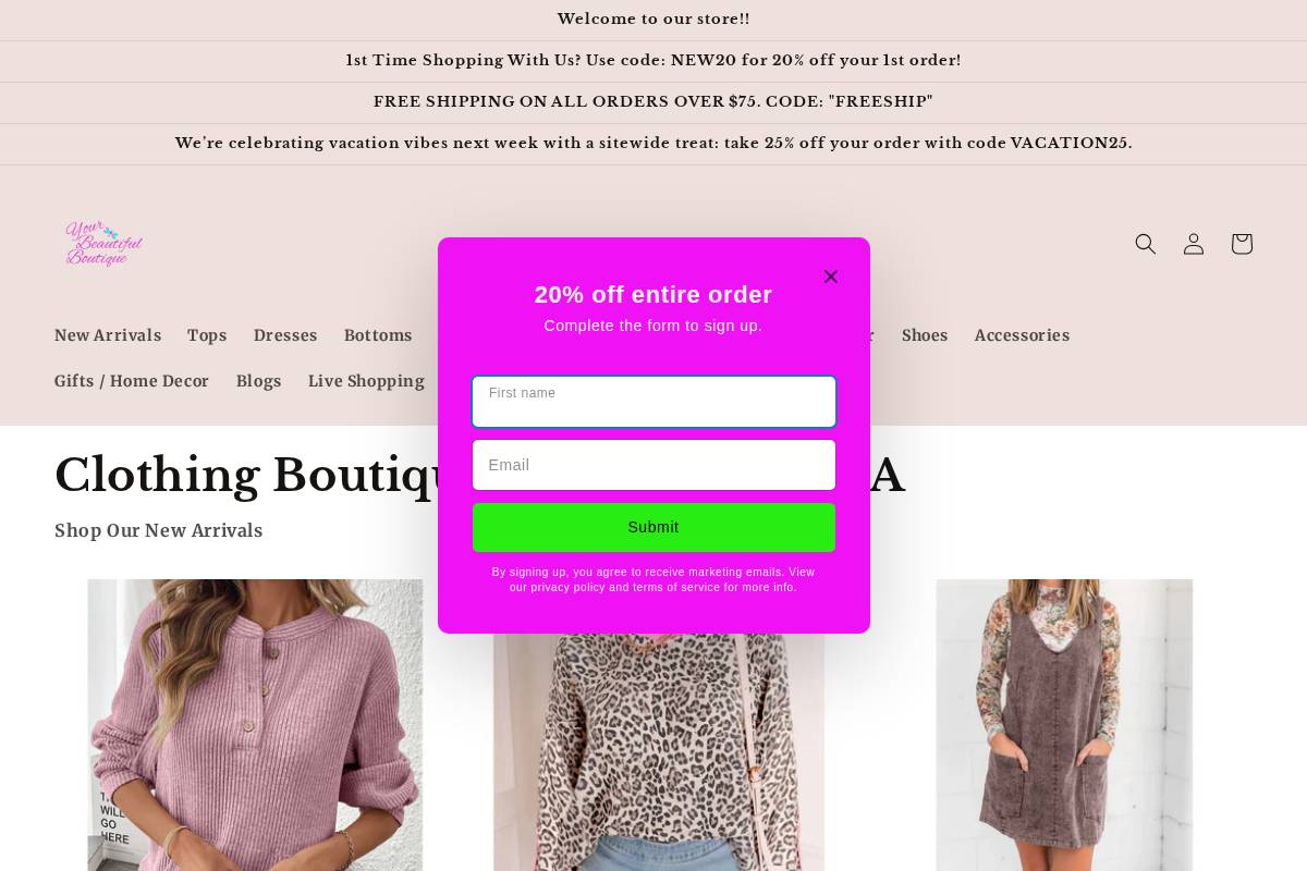 Yourbeautifulboutique homepage screenshot
