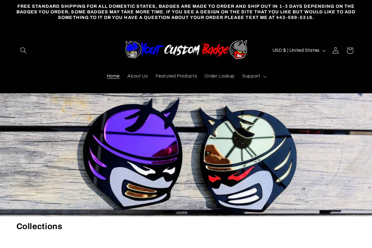 yourcustombadge.com homepage screenshot