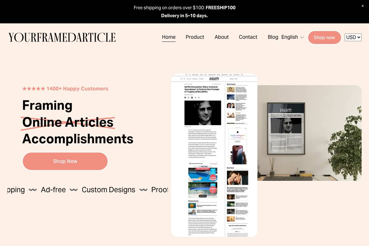 yourframedarticle.com homepage screenshot