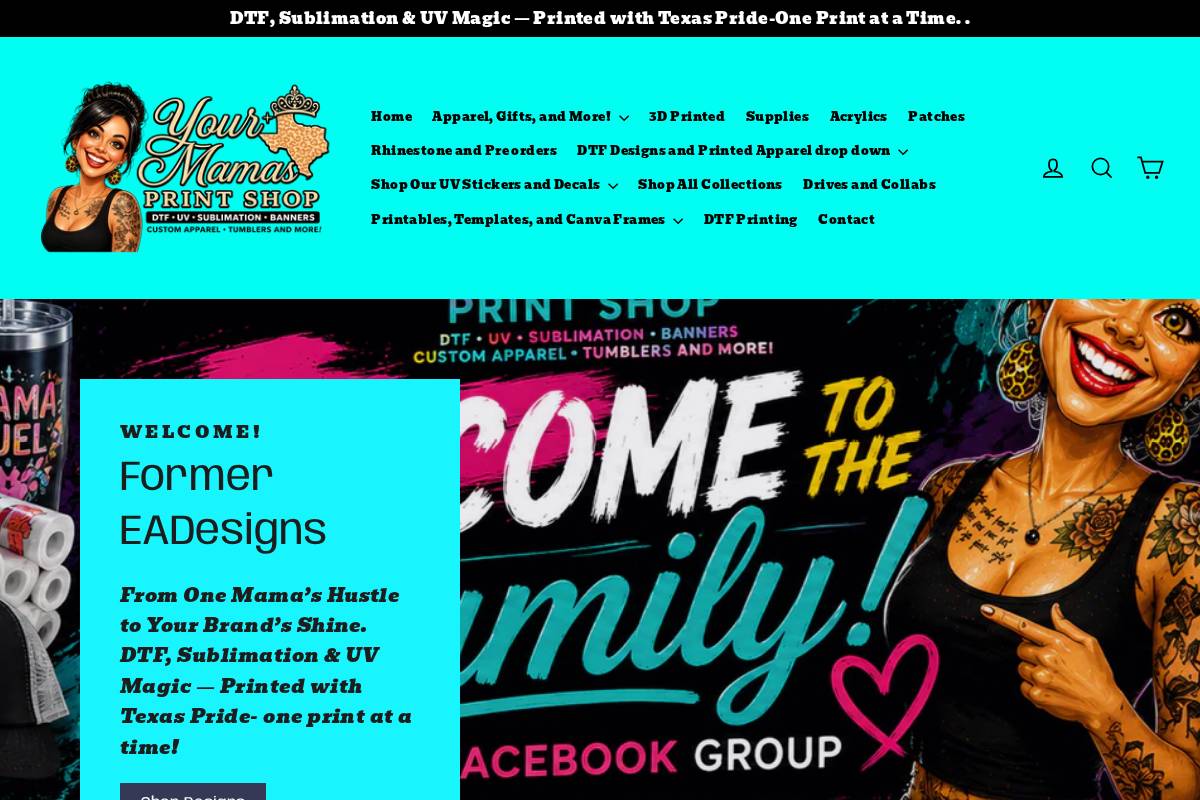 yourmamasprintshop.com homepage screenshot