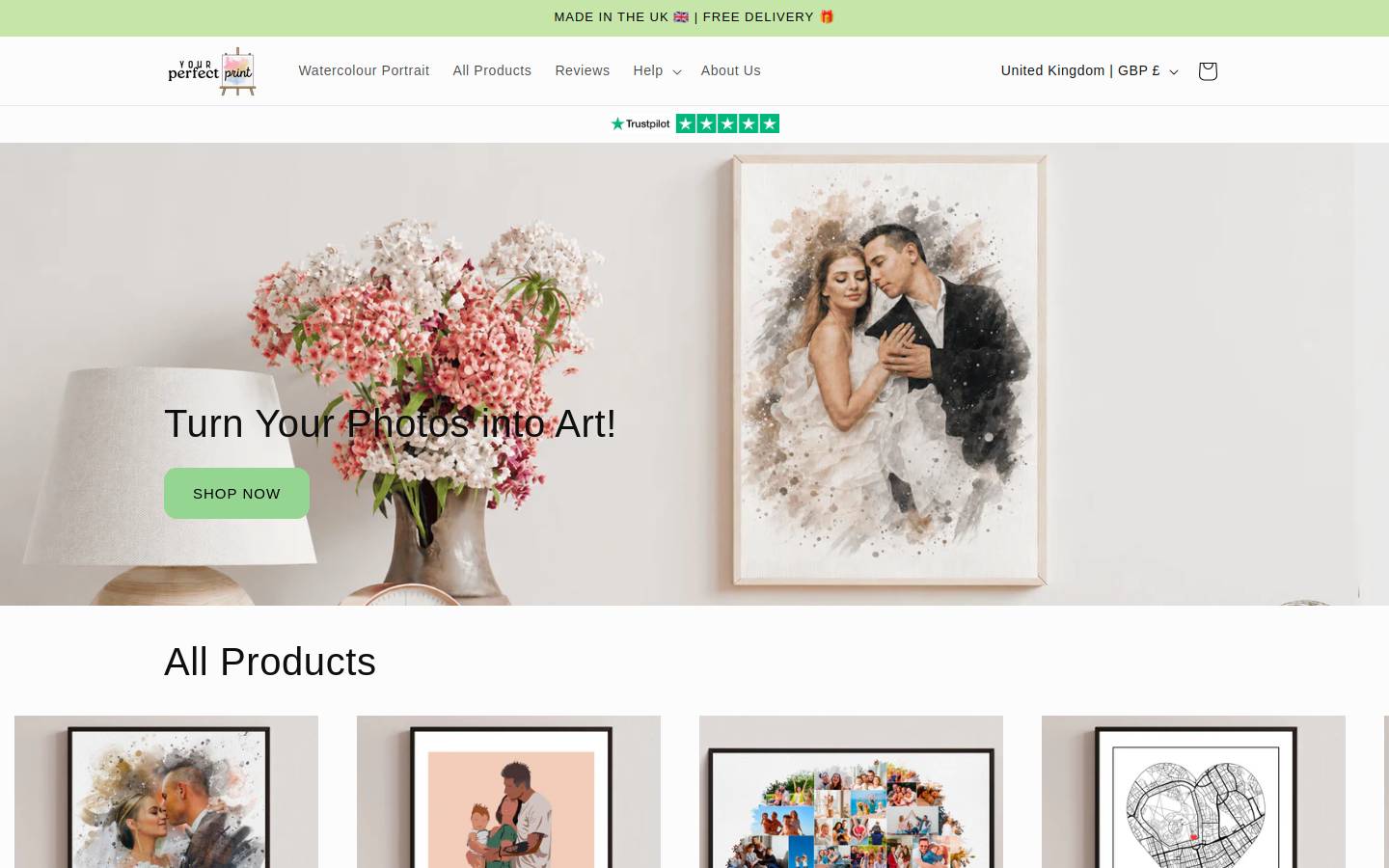 Your Perfect Print homepage screenshot