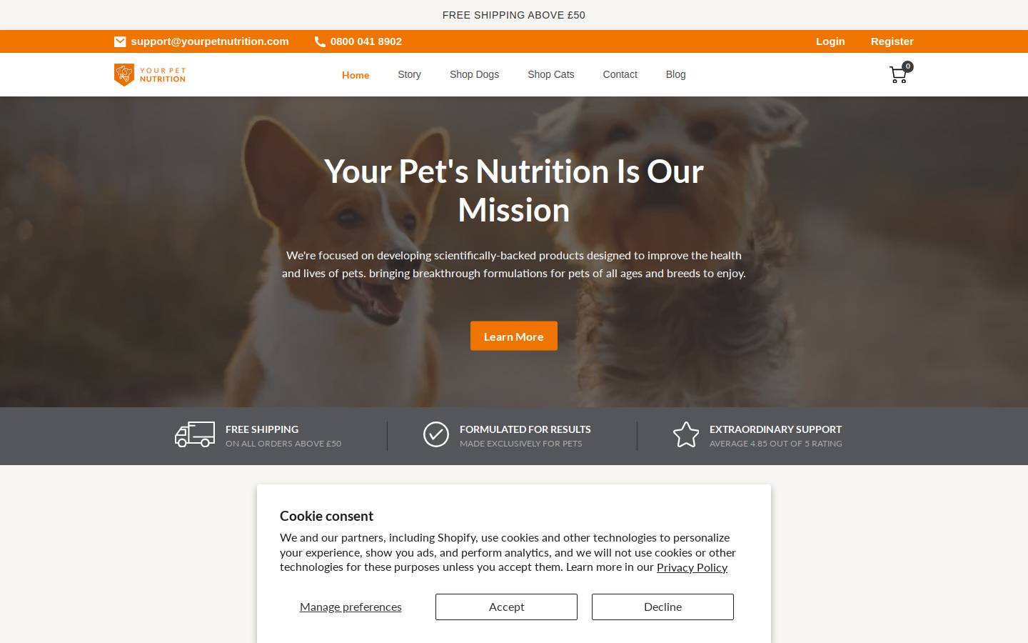 Your Pet Nutrition homepage screenshot