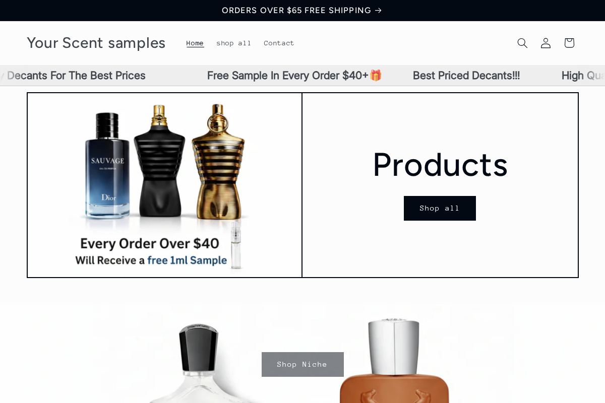 Your Scent samples homepage screenshot