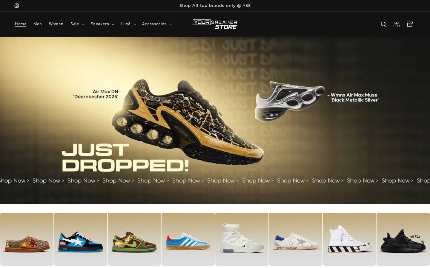 yoursneakerstore.in homepage screenshot