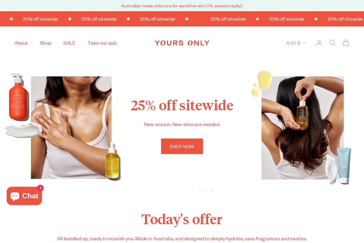 yoursonly.com homepage screenshot