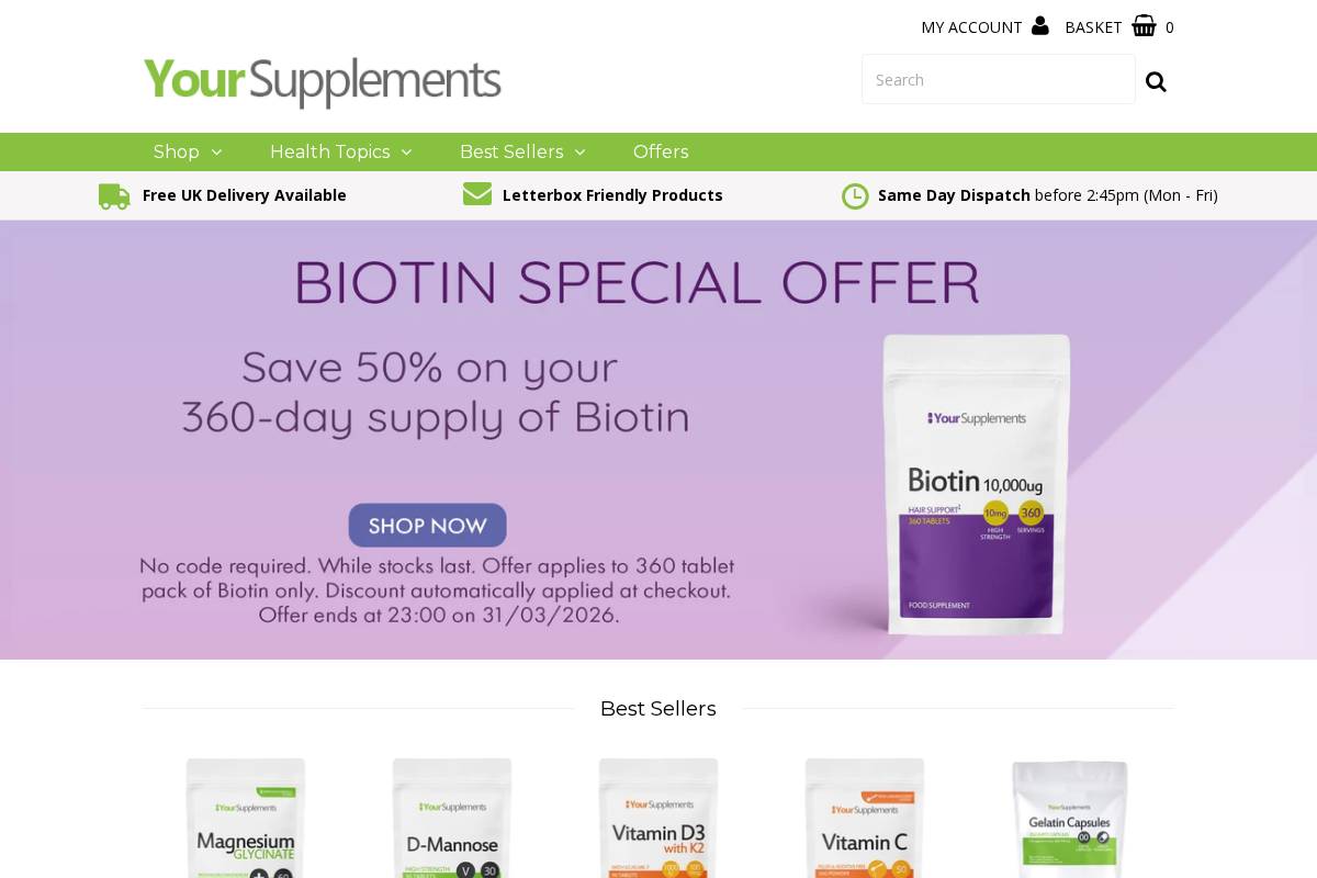yoursupplements.com homepage screenshot