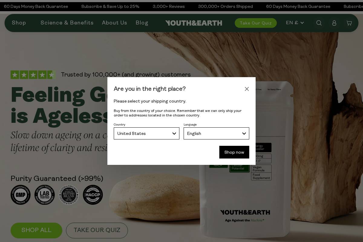 Youth & Earth homepage screenshot