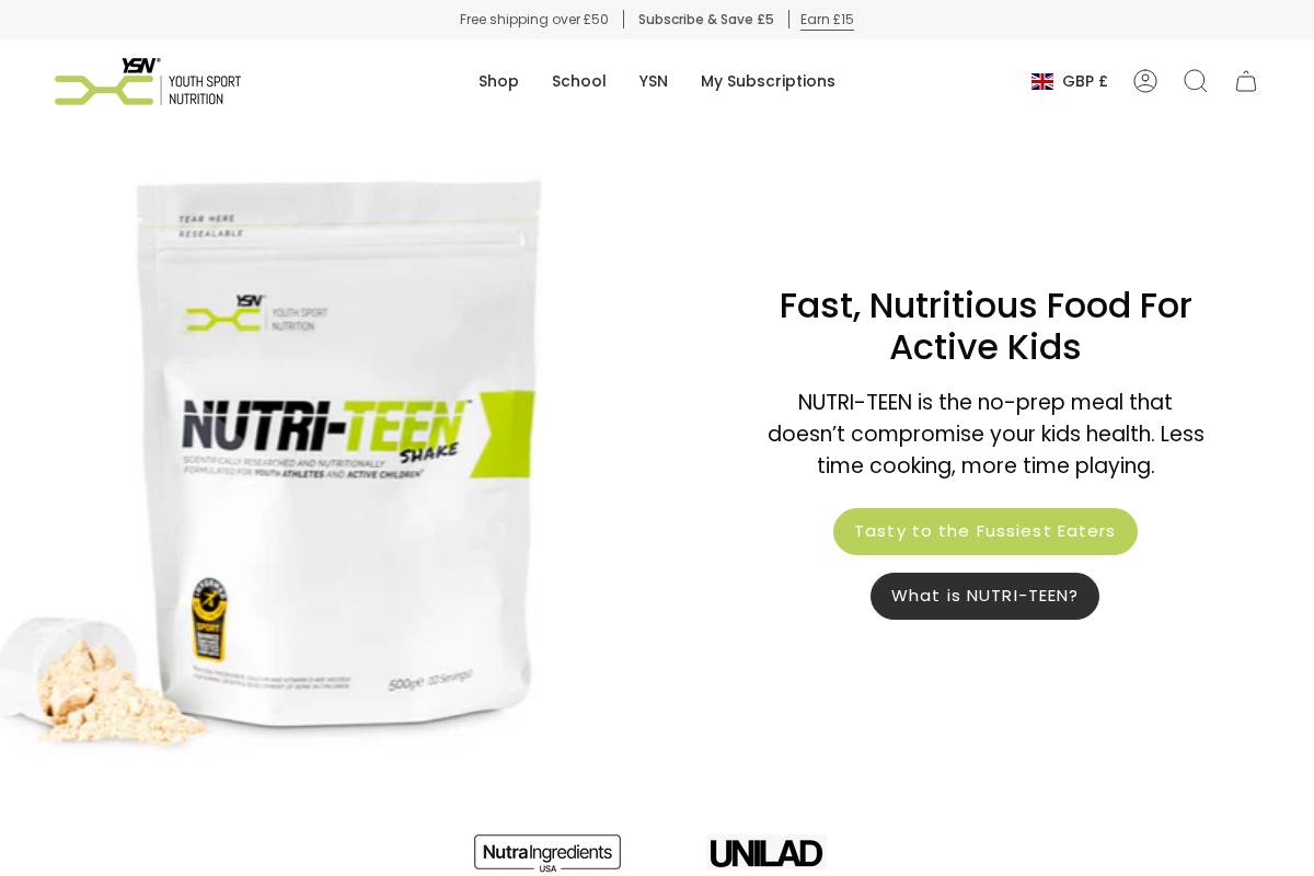 Youth Sport Nutrition homepage screenshot