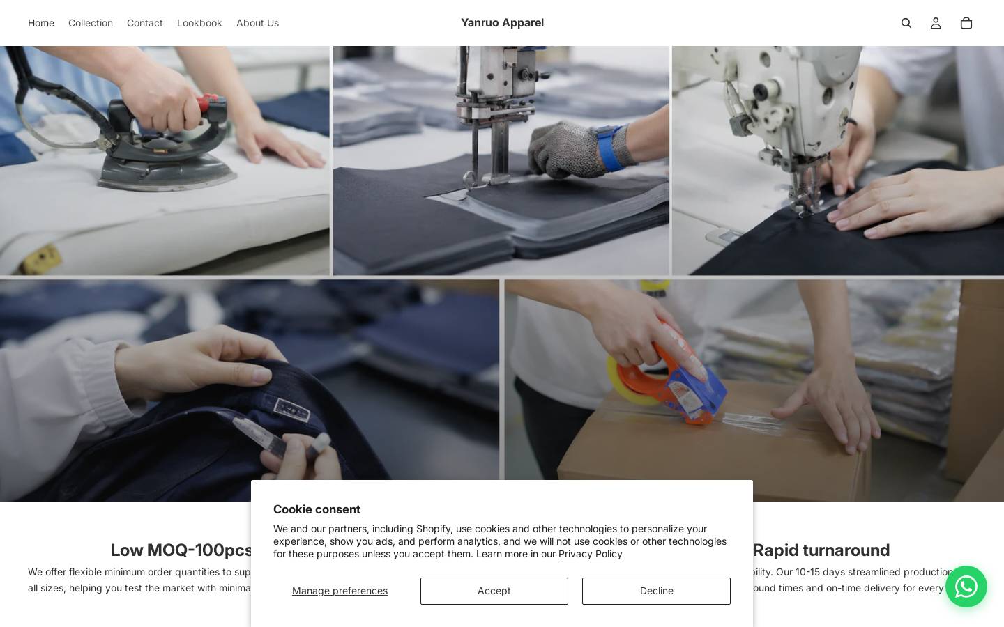 yrapparel.com homepage screenshot