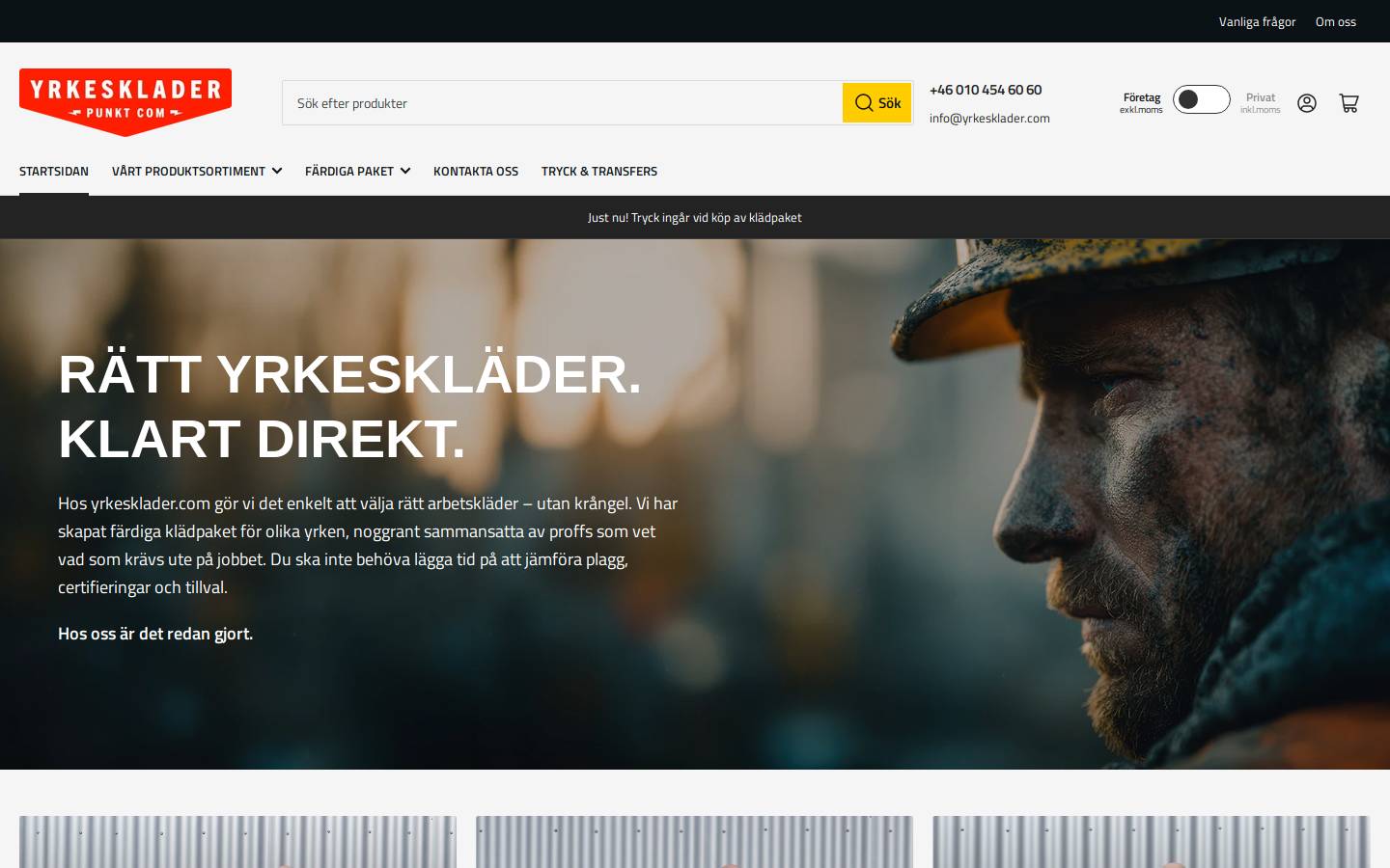 yrkesklader.com homepage screenshot