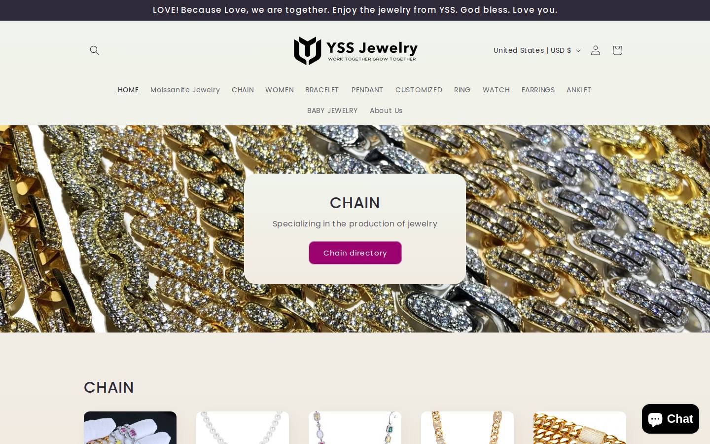 yssjewelry.com homepage screenshot