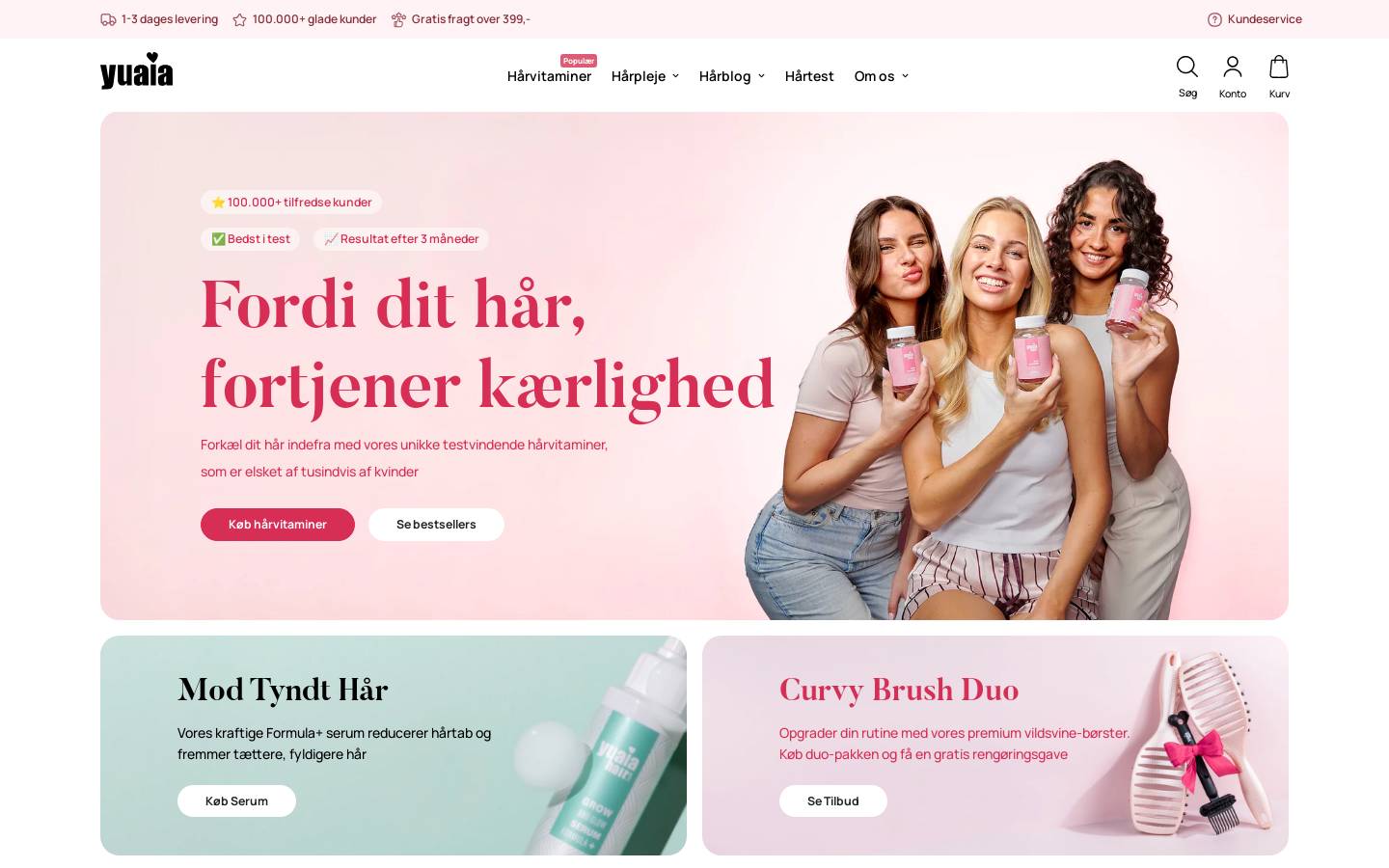 Yuaia Haircare homepage screenshot