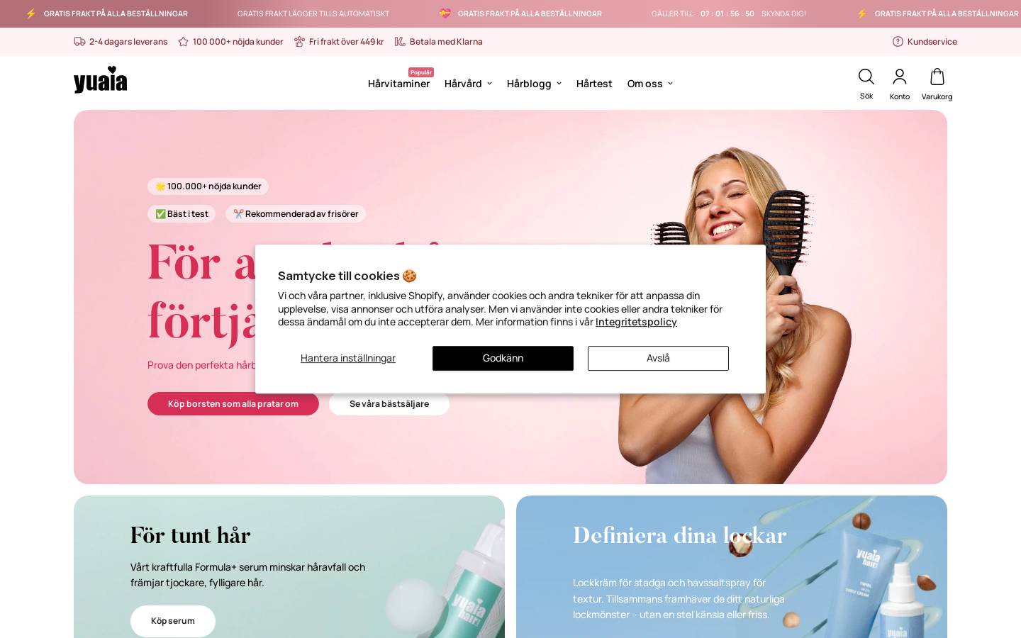 Yuaia Haircare homepage screenshot