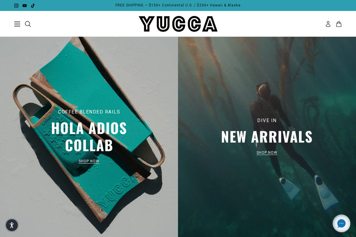 Yucca Fins homepage screenshot