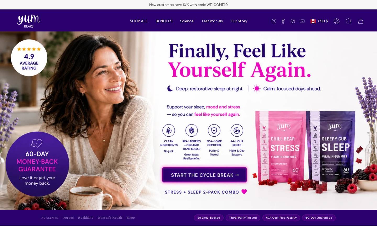 yumbears.com homepage screenshot