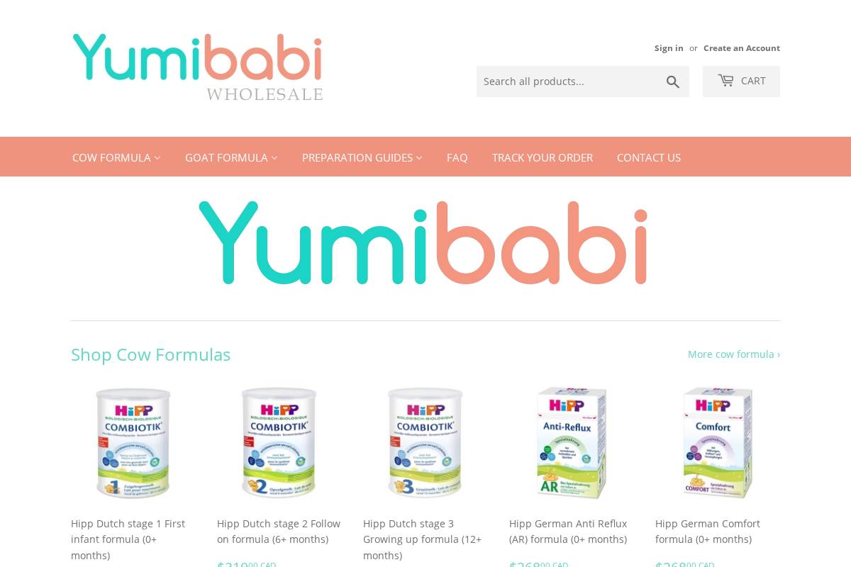 yumibabiwholesale.com homepage screenshot