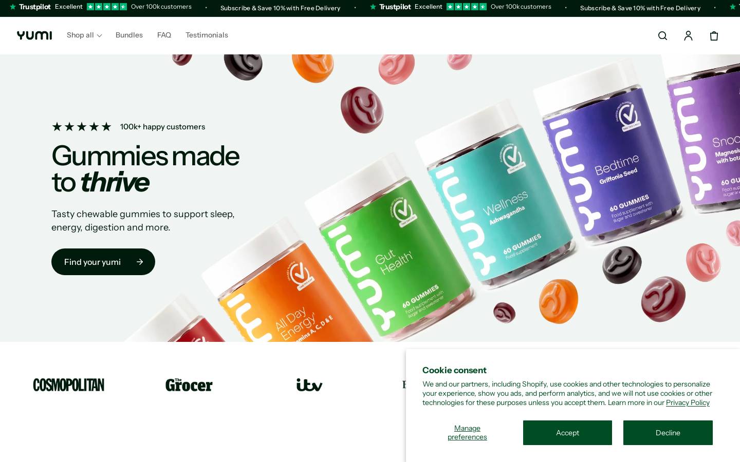 Yumi Nutrition homepage screenshot