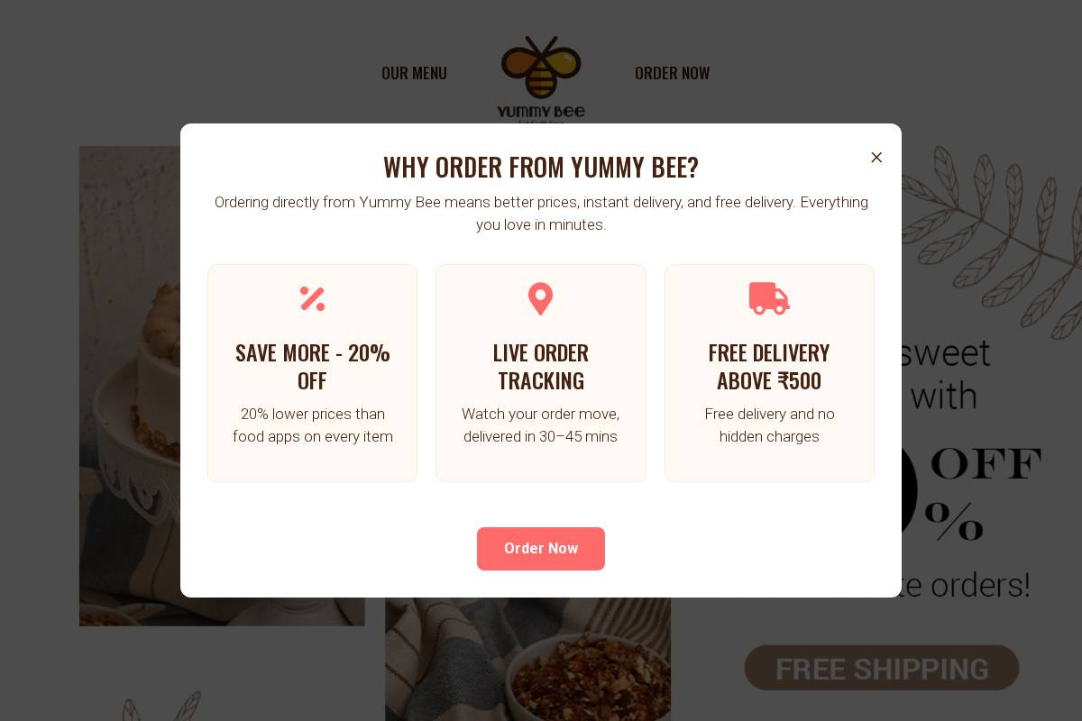 yummybee.in homepage screenshot